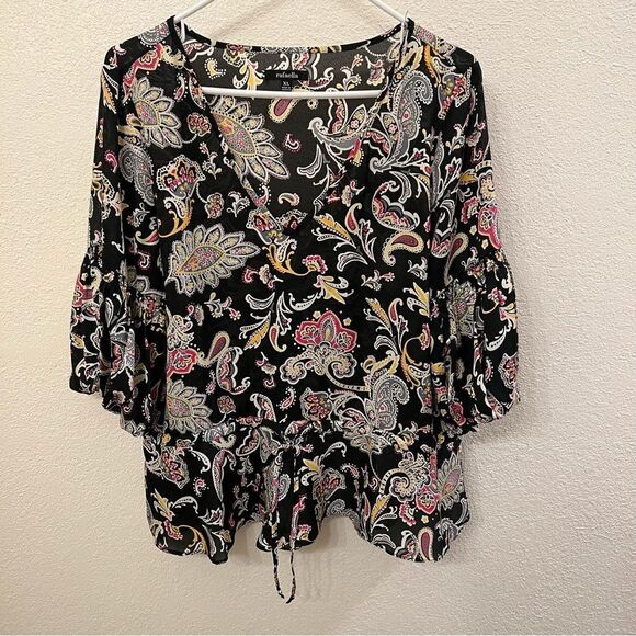 Rafaella Long Sleeve Scoop Neck Black Top Size XL - Picture 1 of 6